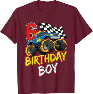 Kids Birthday Monster Truck 6 Year Old Boys 6th Party Born 2020 T-Shirt - T-Shirt | Maroon
