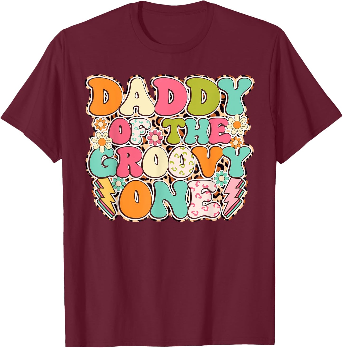 Retro Daddy of Groovy One Matching Family 1st Birthday Party T-Shirt - T-Shirt | Maroon