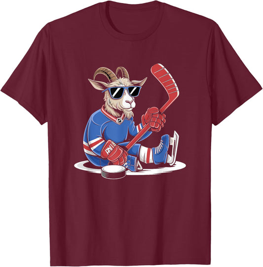 Goat Ice Hockey Goalie Team Player Cool T-Shirt - T-Shirt | Maroon