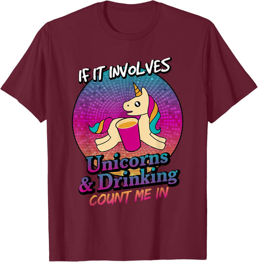 Unicorns and Beer Drinking Funny Unicorn T Shirt T-Shirt - T-Shirt | Maroon