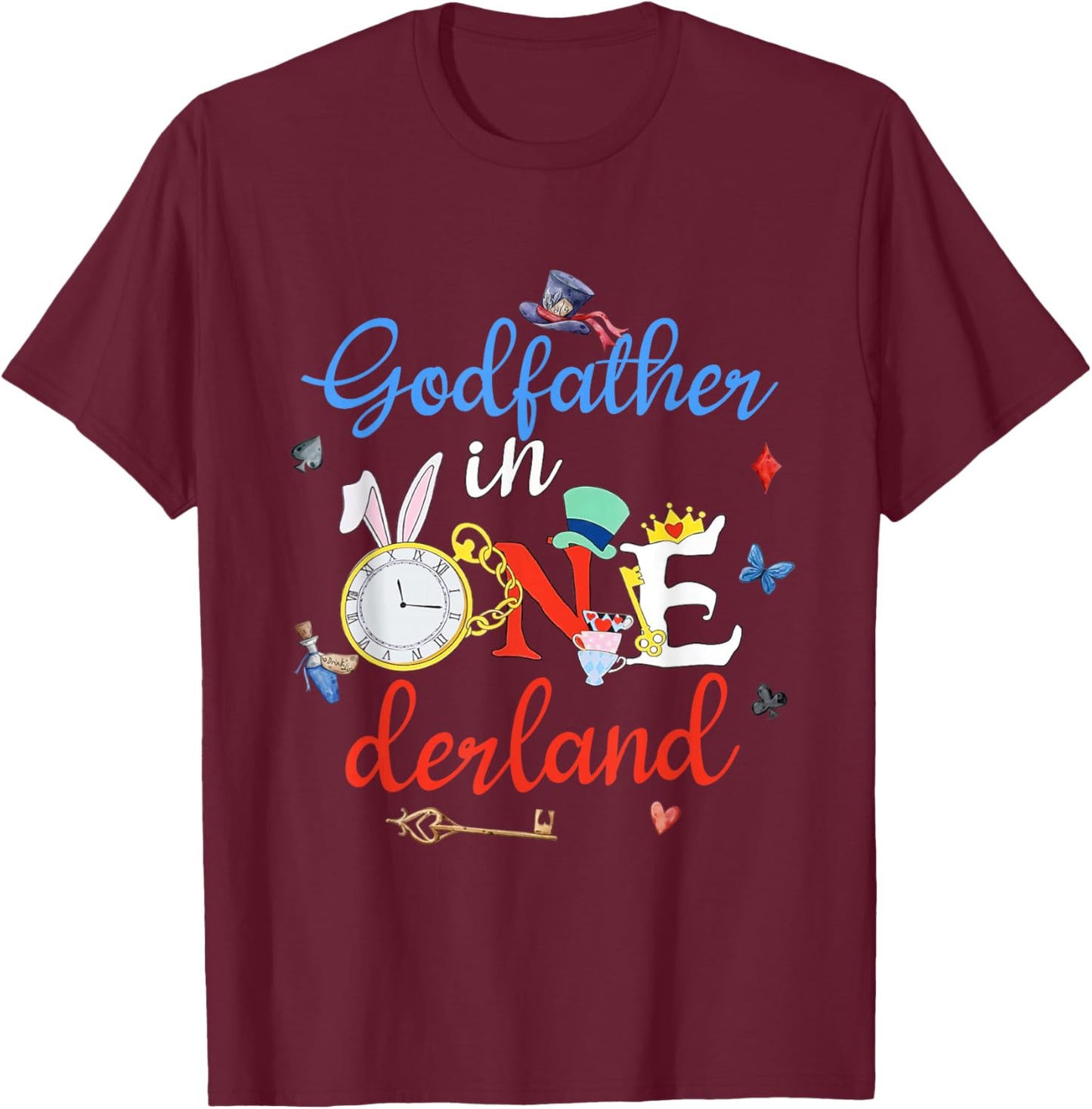 Godfather in ONEderland First Birthday Matching Family 1st T-Shirt - T-Shirt | Maroon