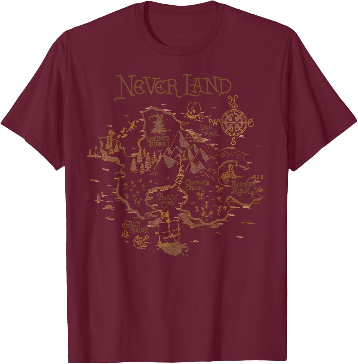 Disney Peter Pan Never Land Map Graphic T-Shirt - T-Shirt | Maroon