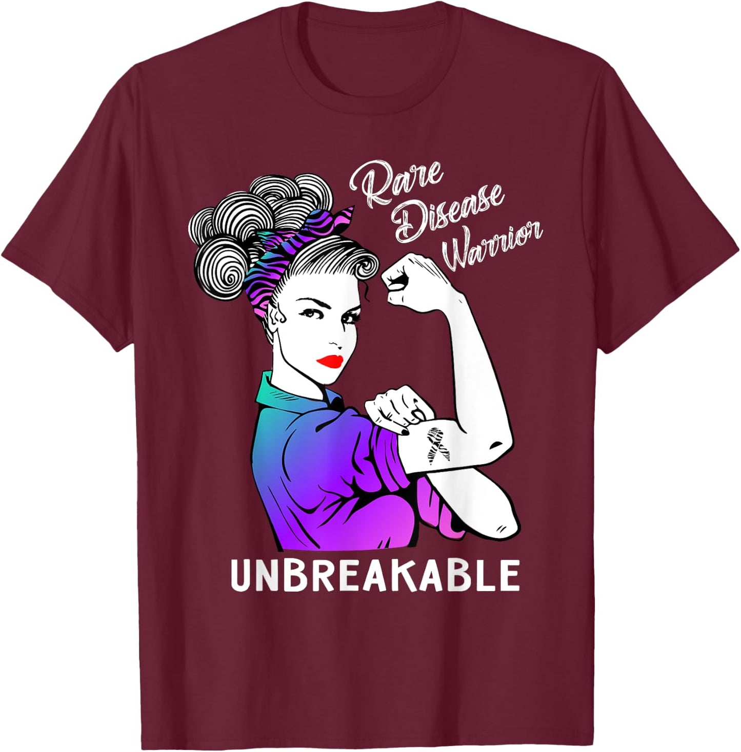 Rare Disease Warrior Unbreakable Awareness Gift T-Shirt - T-Shirt | Maroon
