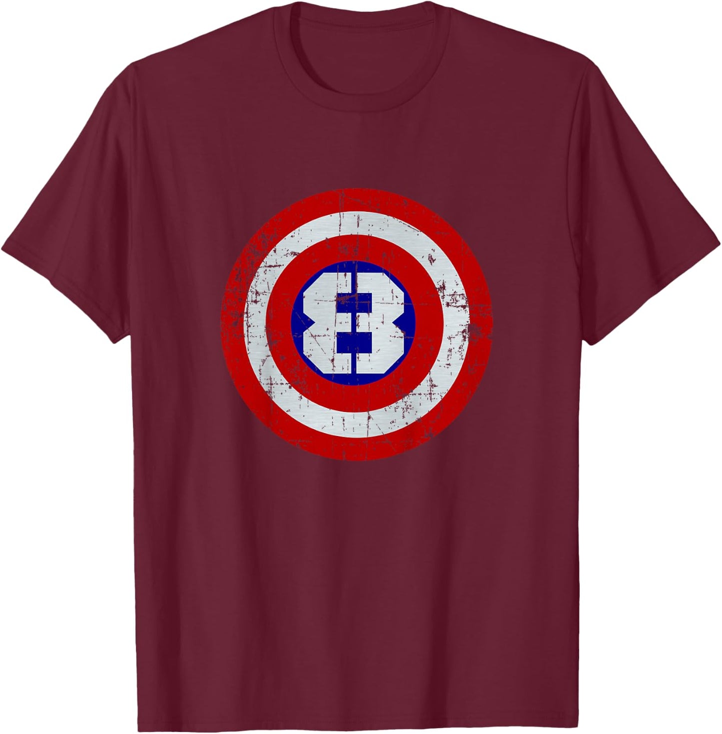 Kids 8 Year old Birthday Distressed Captain Sheild Shirt T-Shirt - T-Shirt | Maroon