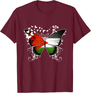 Palestine Flag Shirt Butterfly Graphic T Shirt T-Shirt - T-Shirt | Maroon