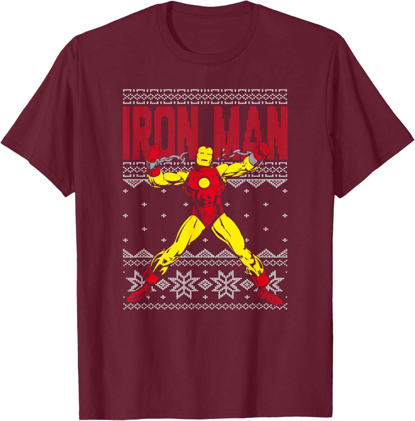 Marvel Iron Man Retro Ugly Sweater Christmas Graphic T-Shirt - T-Shirt | Maroon