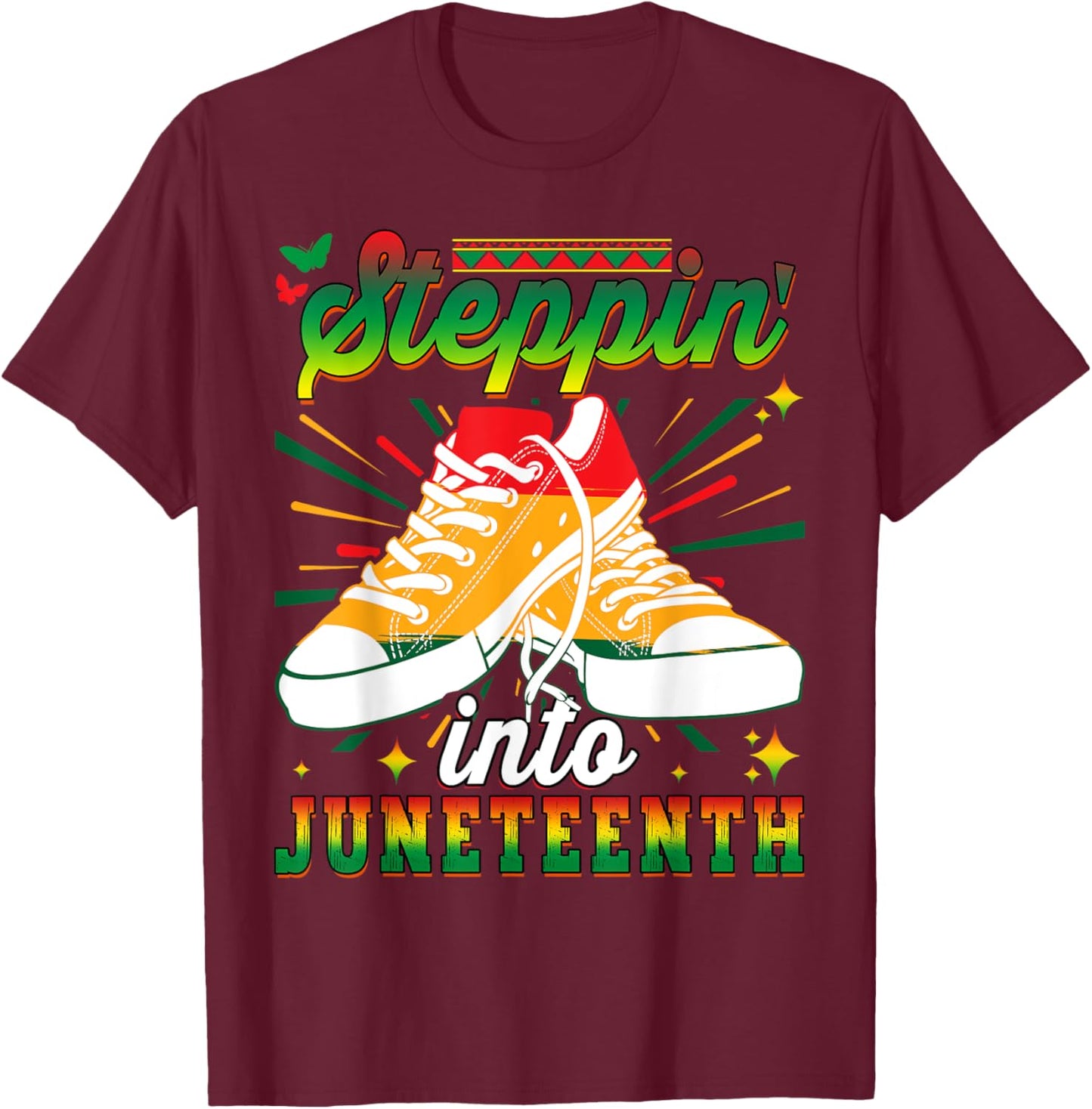 Stepping Into Juneteenth Pride African American Afro Woman T-Shirt - T-Shirt | Maroon