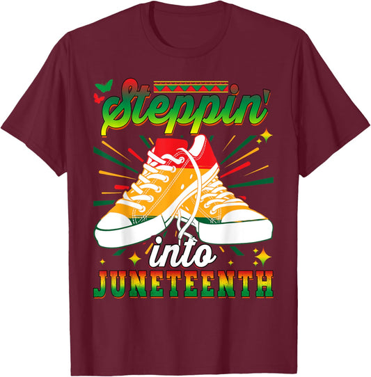 Stepping Into Juneteenth Pride African American Afro Woman T-Shirt - T-Shirt | Maroon