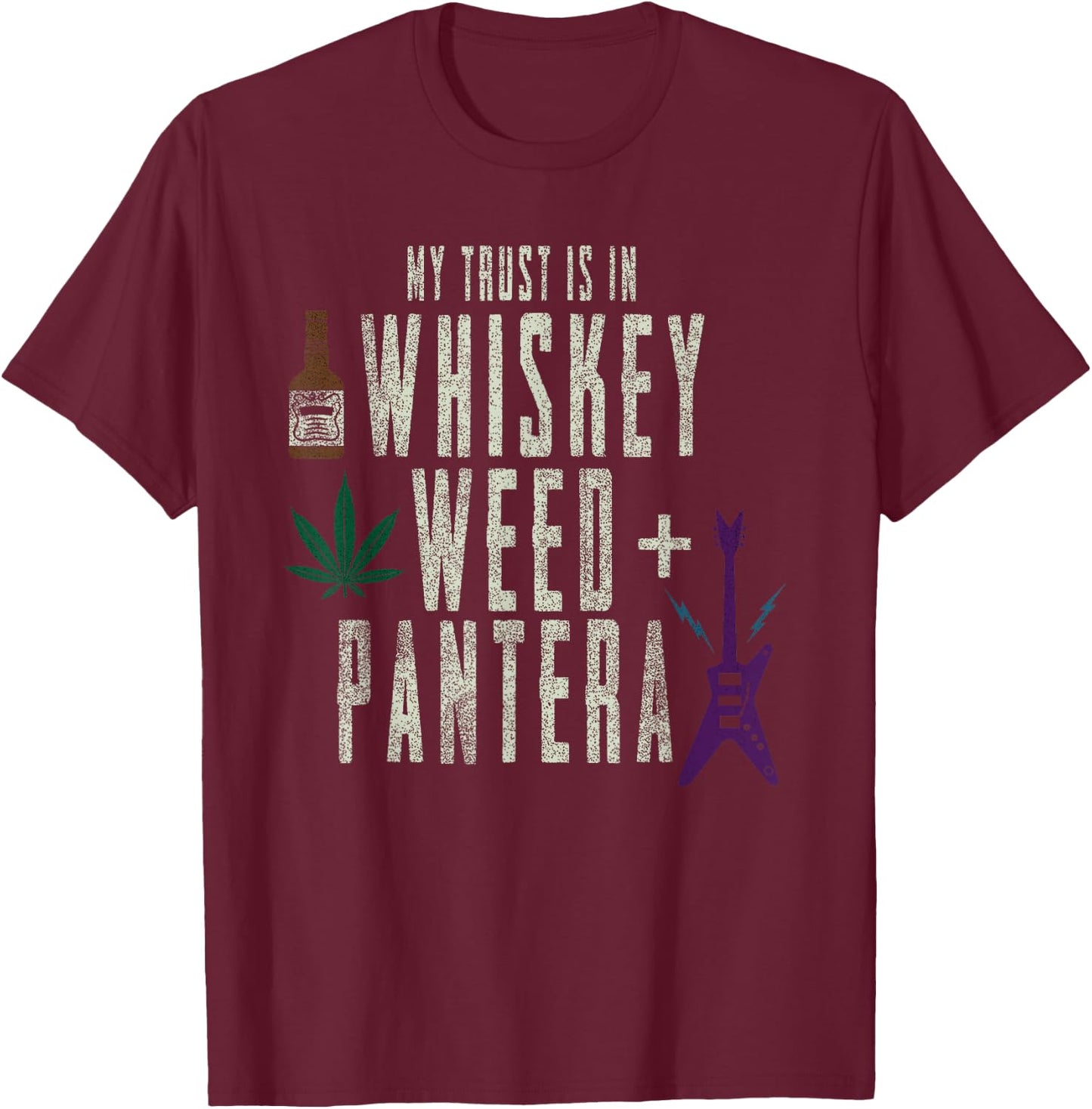 Pantera Official Whiskey, Weed and Pantera T-Shirt - T-Shirt | Maroon