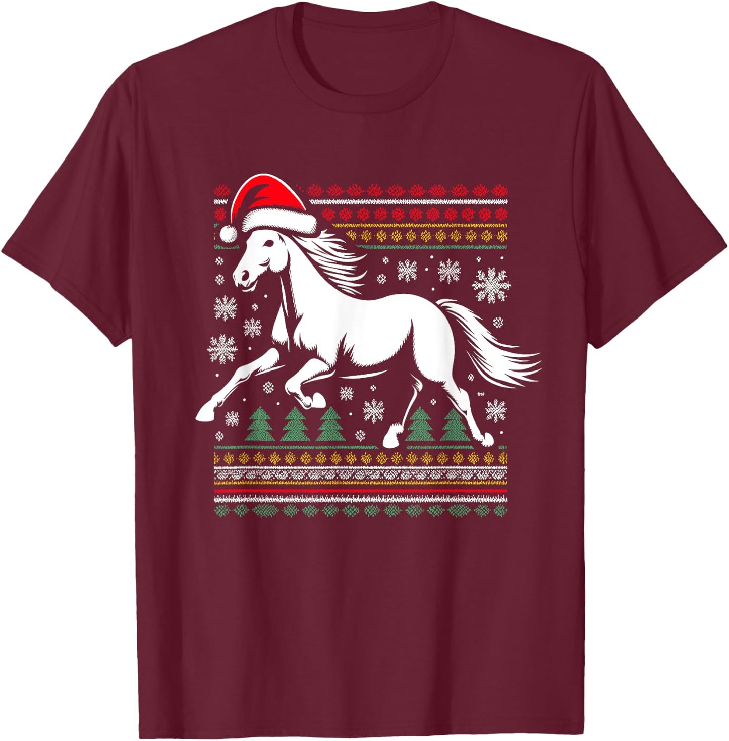 Horse Santa Hat - Vintage Horse Lover Ugly Christmas T-Shirt - T-Shirt | Maroon