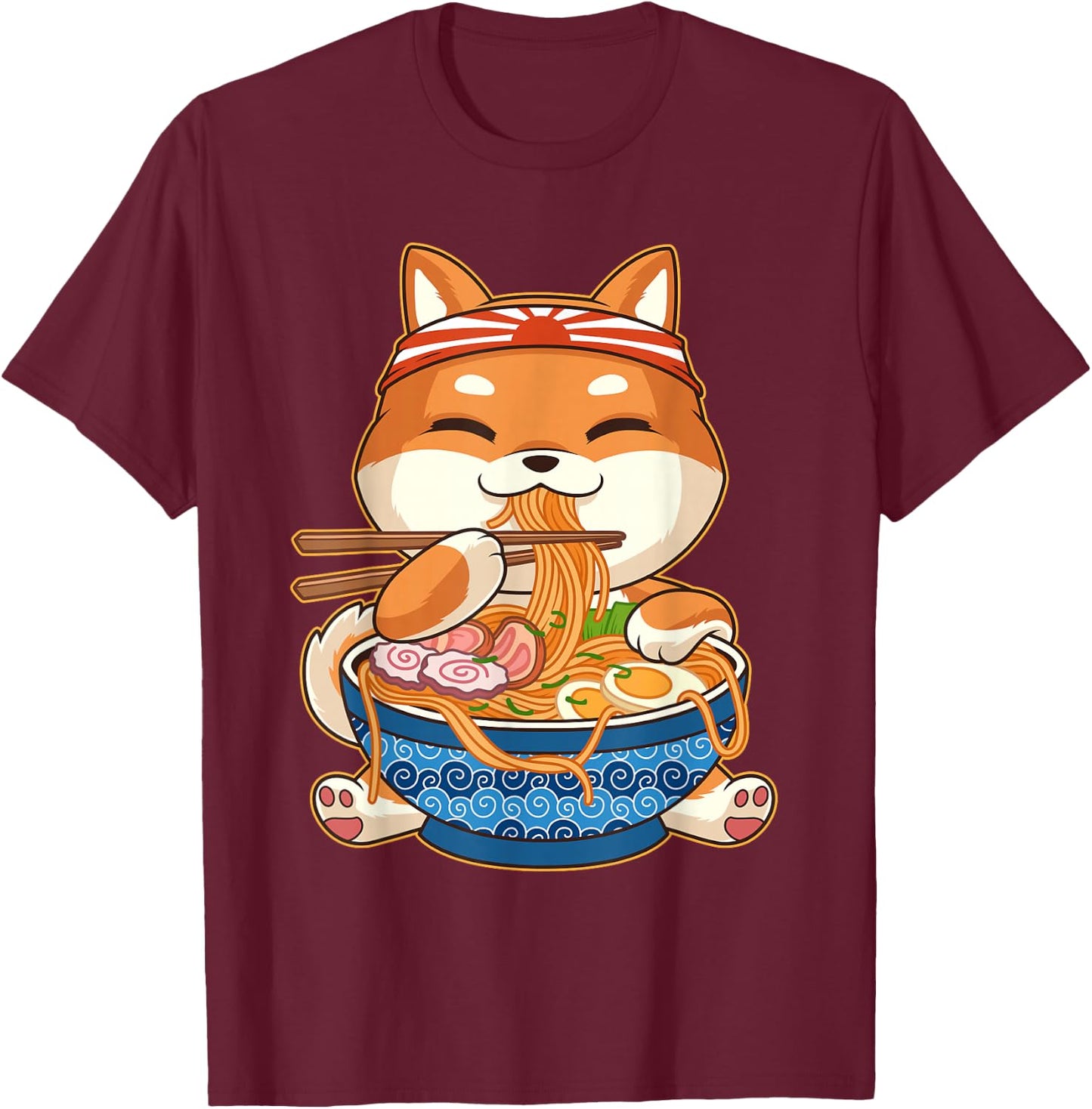 Kawaii Cute Anime Shiba Inu Dog Otaku Japanese Ramen T-Shirt - T-Shirt | Maroon