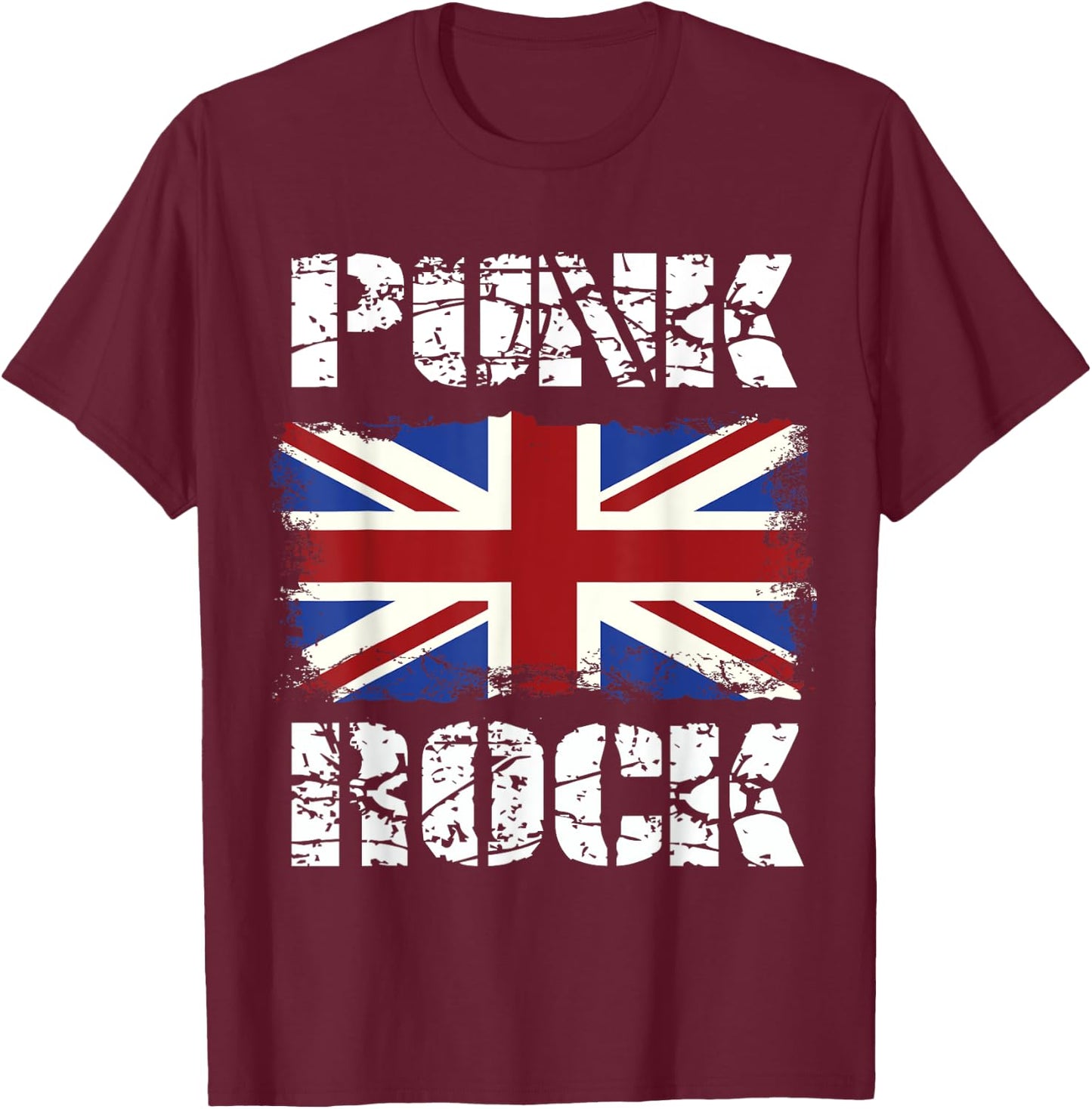 Punk Rock Vintage UK Flag Concert Music British T-Shirt - T-Shirt | Maroon