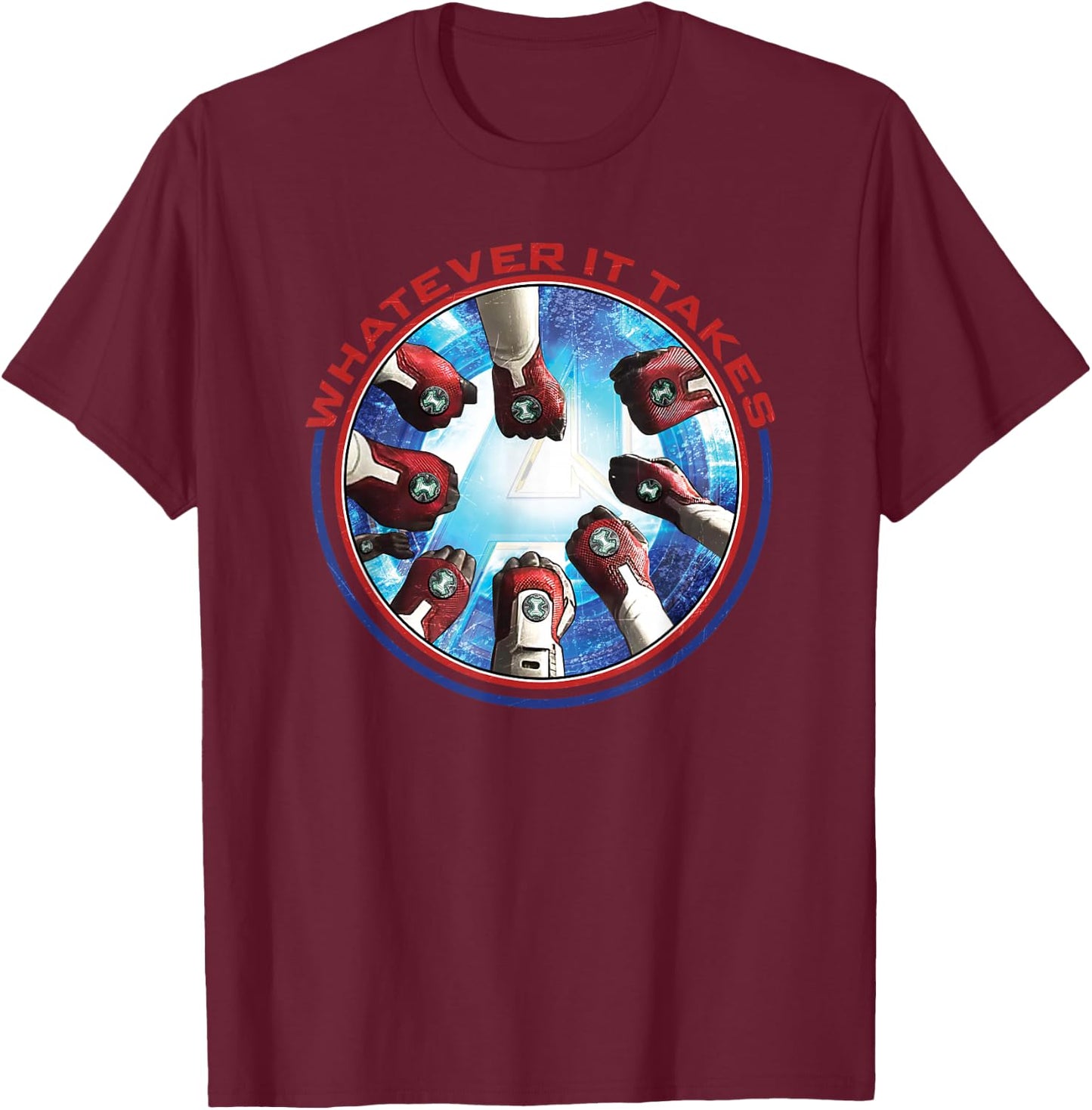 Marvel Avengers Endgame Whatever It Takes Hands in Portrait T-Shirt - T-Shirt | Maroon