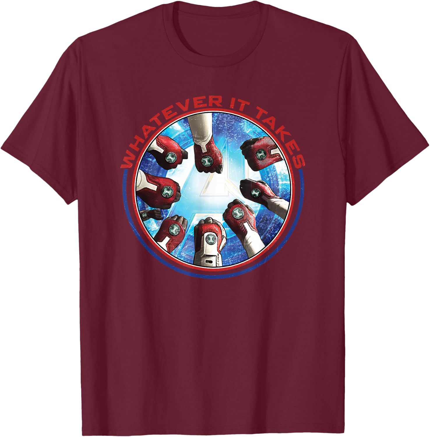 Marvel Avengers Endgame Whatever It Takes Hands in Portrait T-Shirt - T-Shirt | Maroon