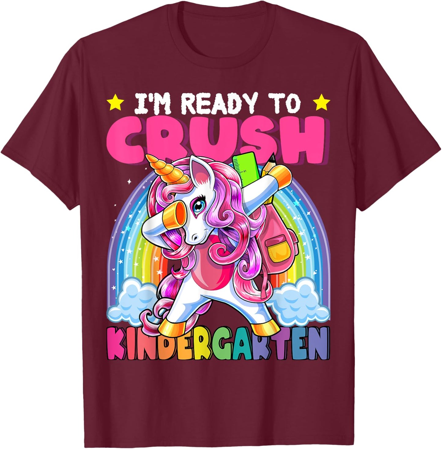 Crush Kindergarten Dabbing Unicorn Back to School Girls Gift T-Shirt - T-Shirt | Maroon