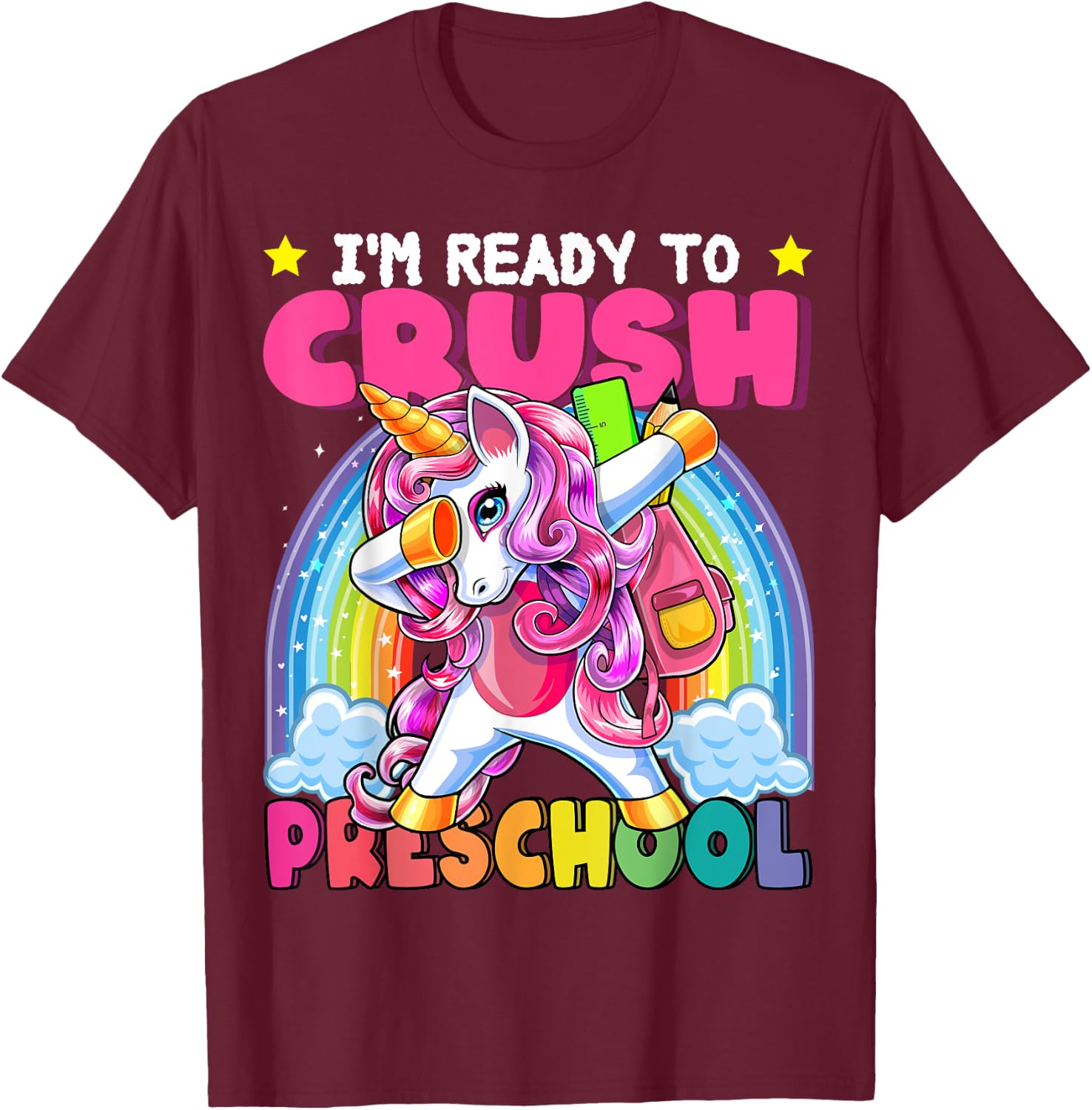 Crush Preschool Dabbing Unicorn Back to School Girls Gift T-Shirt - T-Shirt | Maroon