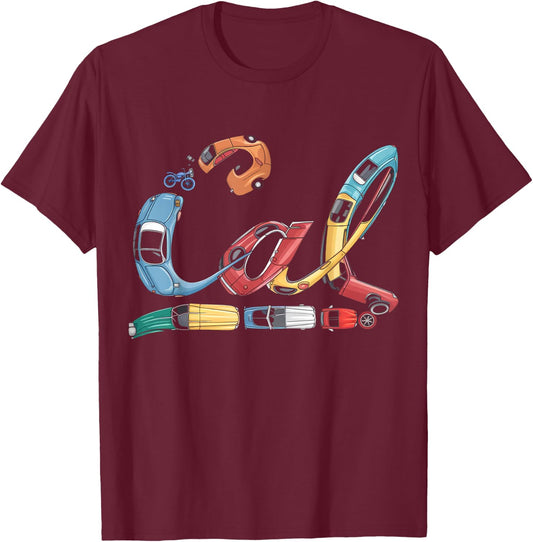 Cal Custom Name Personalized Classic Cars Boys Women Men T-Shirt - T-Shirt | Maroon