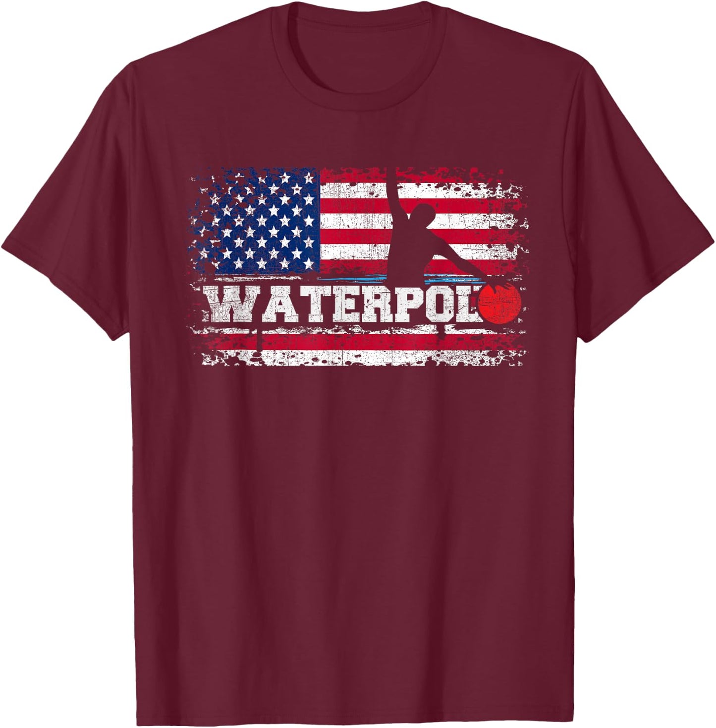Vintage American Flag Water Polo T Shirt USA Water Polo Gift T-Shirt - T-Shirt | Maroon