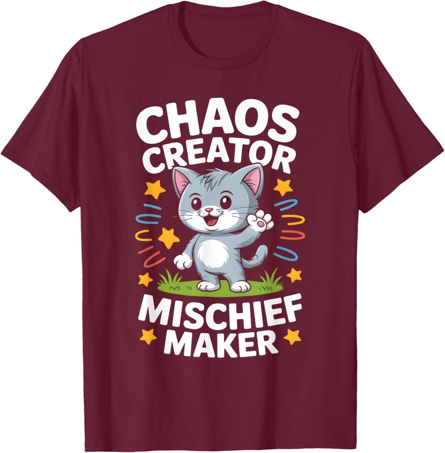 Funny Kitten Cat Kids Get Into Mischief Children Boys Girl T-Shirt - T-Shirt | Maroon