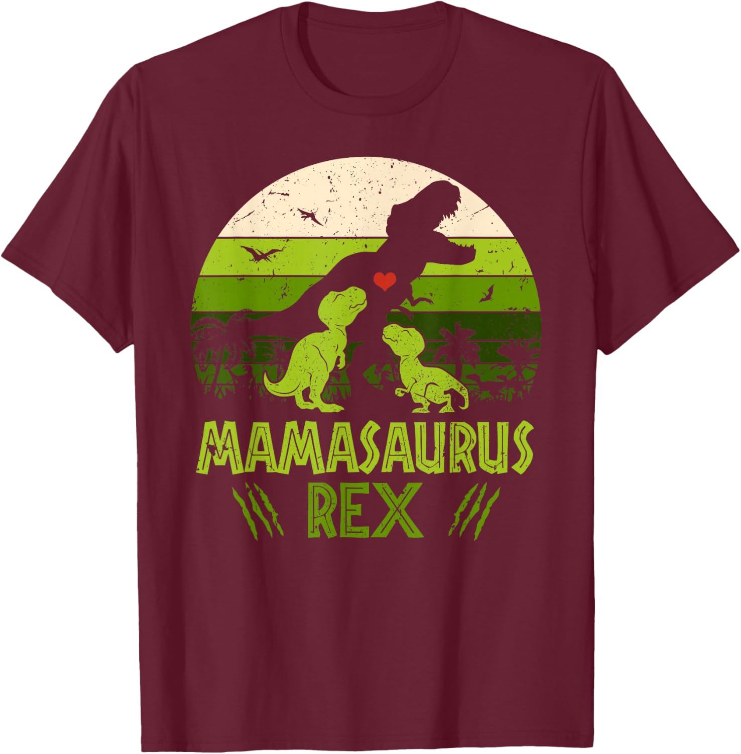 Vintage Retro 2 Kids Mamasaurus Dinosaur Lover Gift T-Shirt - T-Shirt | Maroon