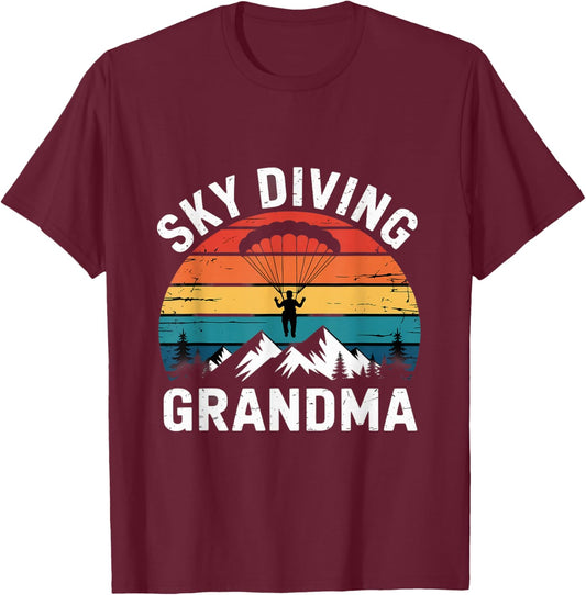 Retro Parachuting Skydiver Grandma Skydiving T-Shirt - T-Shirt | Maroon