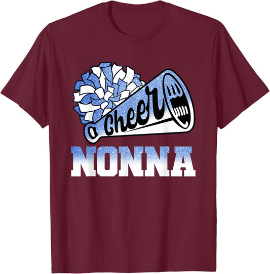 Cheer Nonna Biggest Fan Cheerleader Blue White Pom Pom T-Shirt - T-Shirt | Maroon