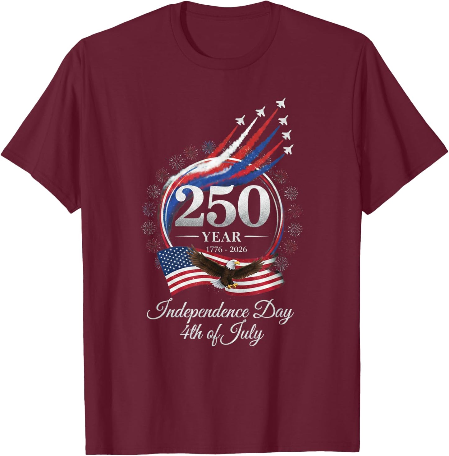 250th Anniversary USA 250 Years American Patriotic 4th July T-Shirt - T-Shirt | Maroon