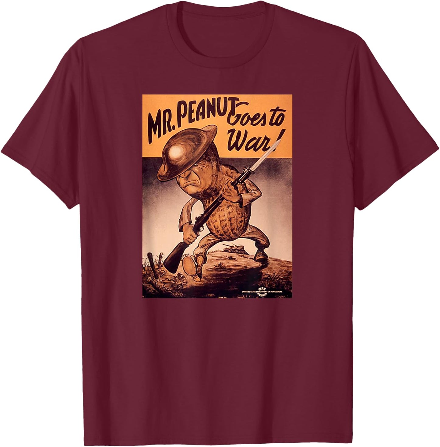 Retro Vintage Poster Mr. Peanut Goes to War - Men's Classic Fit Black - Small T-Shirt - T-Shirt | Maroon