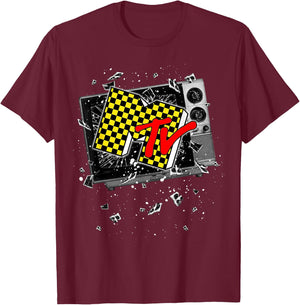MTV Checker Board Breaking Tv T-Shirt - T-Shirt | Maroon