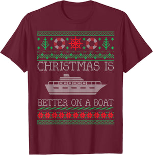 Boating Christmas Is Better On Pontoon Boat Ugly Christmas T-Shirt - T-Shirt | Maroon