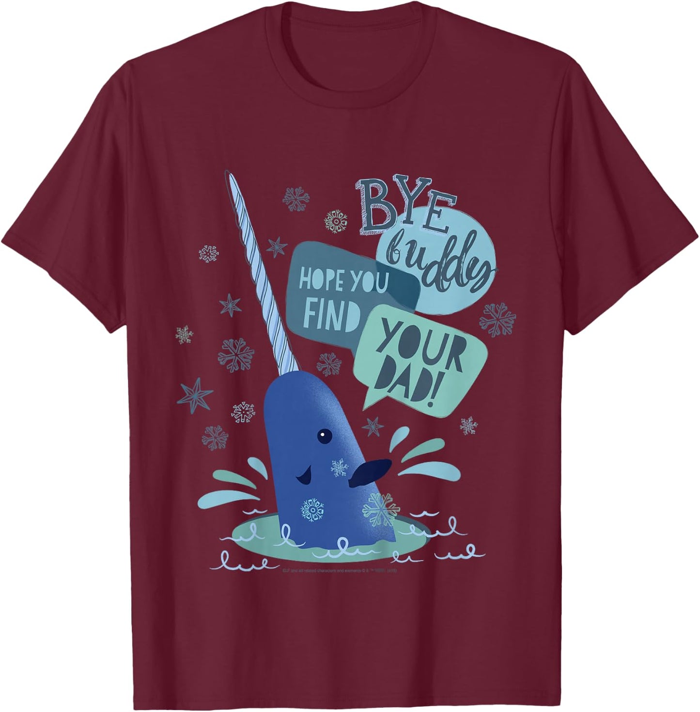Kids Elf Narwhal I Hope You find Your Dad Text Poster T-Shirt - T-Shirt | Maroon