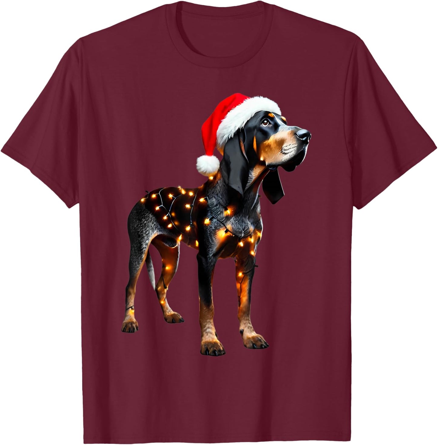Bluetick Coonhound Dog Santa Hat Christmas Lights Owner Mom T-Shirt - T-Shirt | Maroon