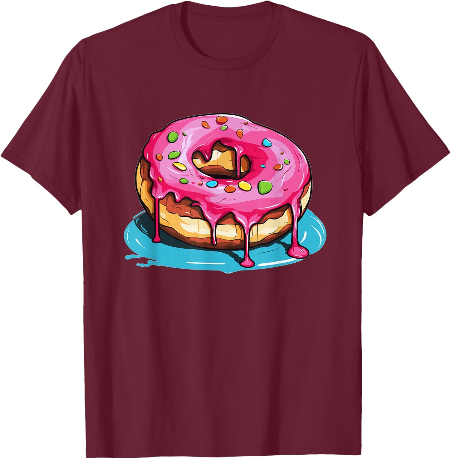 Colorful Sprinkles Dripping Donut T-Shirt - T-Shirt | Maroon