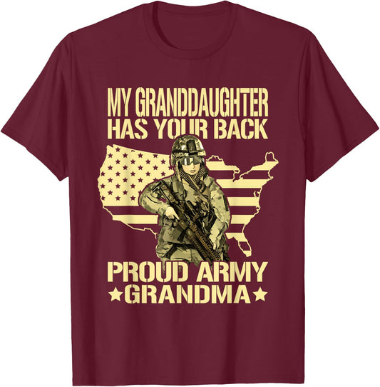 My Granddaughter Has Your Back Proud Army Grandma Gift T-Shirt - T-Shirt | Maroon