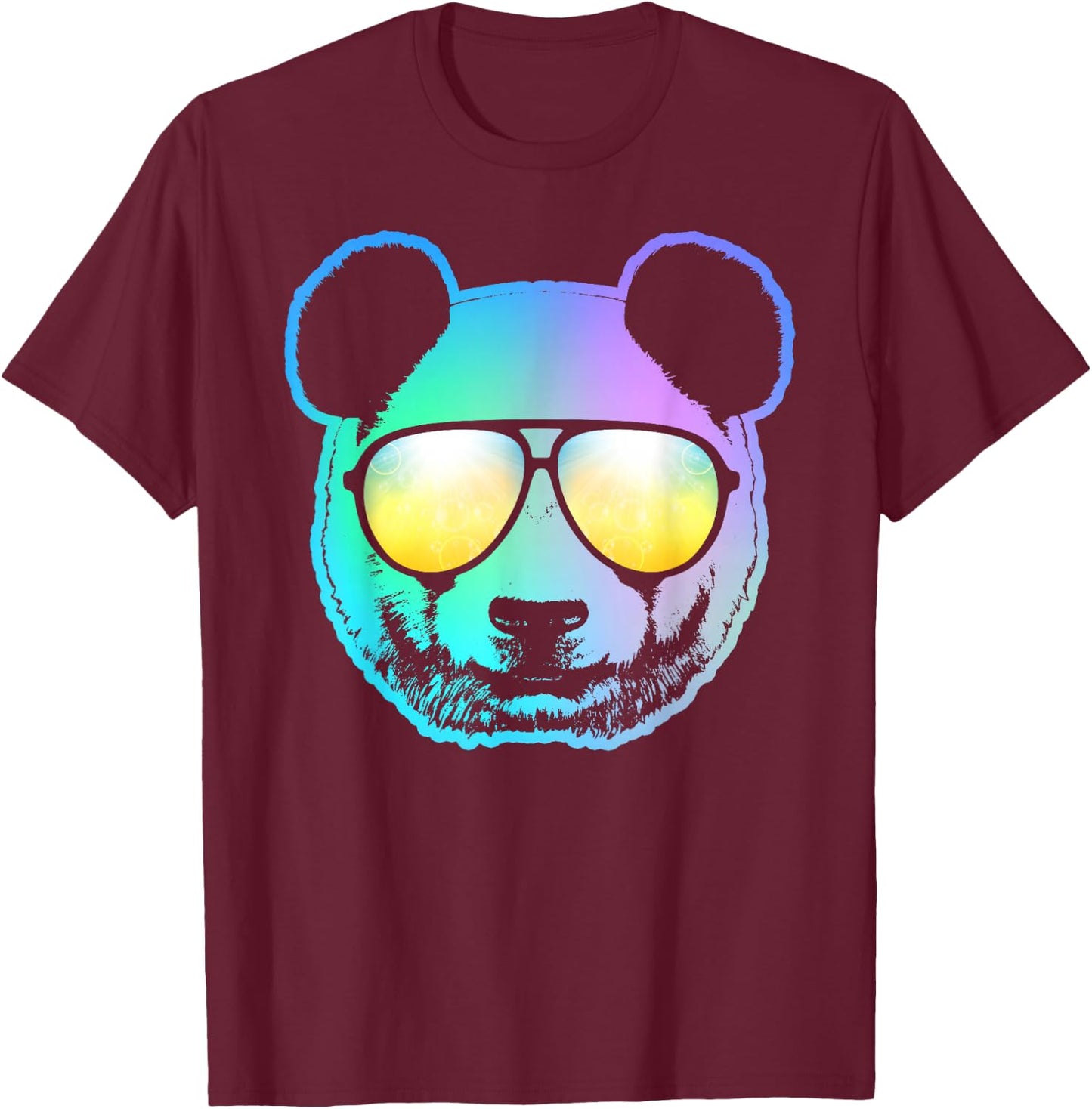 Panda Neon Bear Face T-Shirt - T-Shirt | Maroon