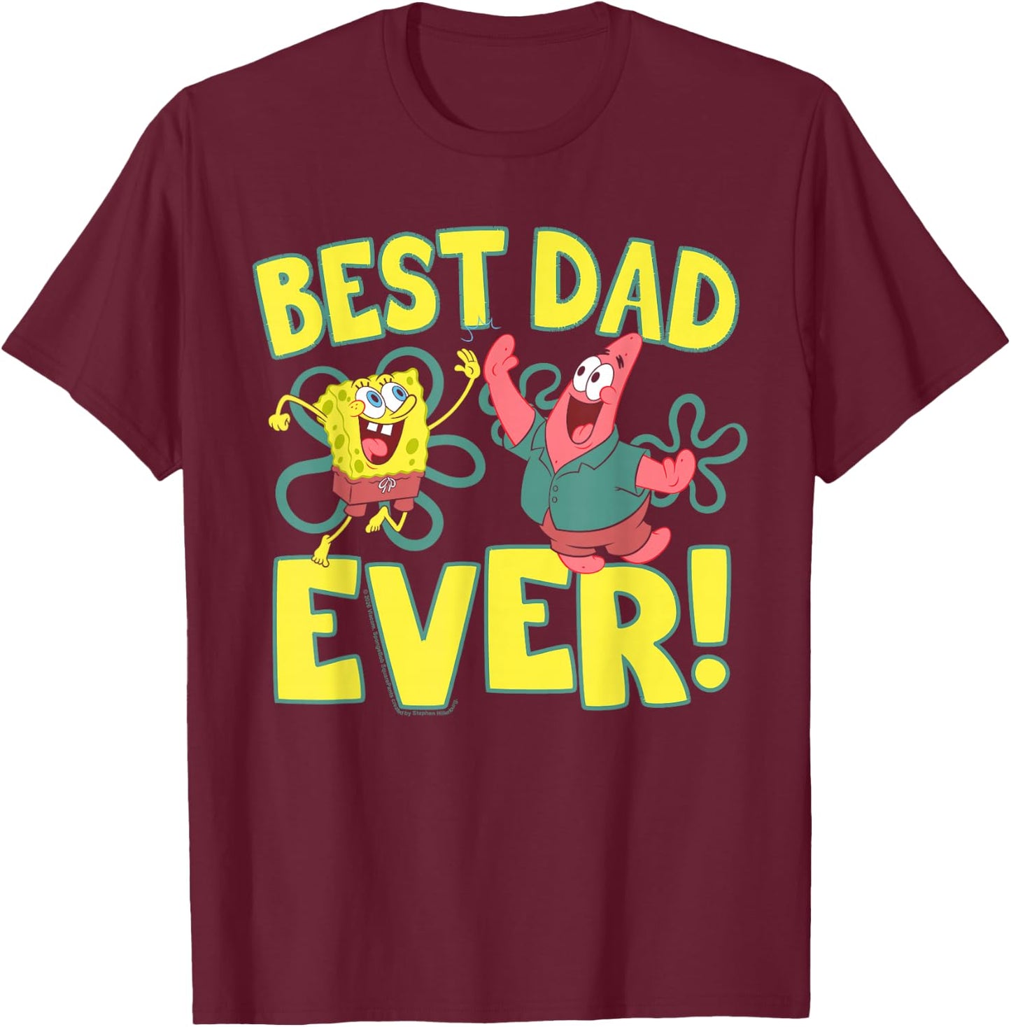 Spongebob Squarepants Father's Day Best Dad Ever T-Shirt - T-Shirt | Maroon