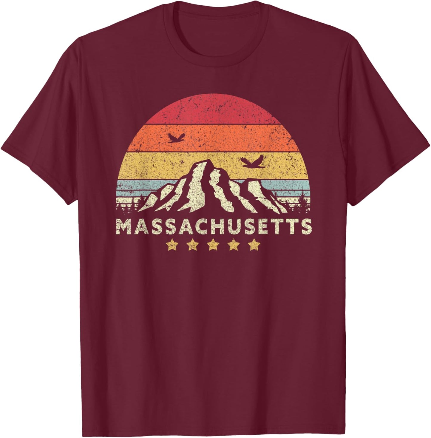 Massachusetts Shirt. Retro Style MA, USA T-Shirt - T-Shirt | Maroon