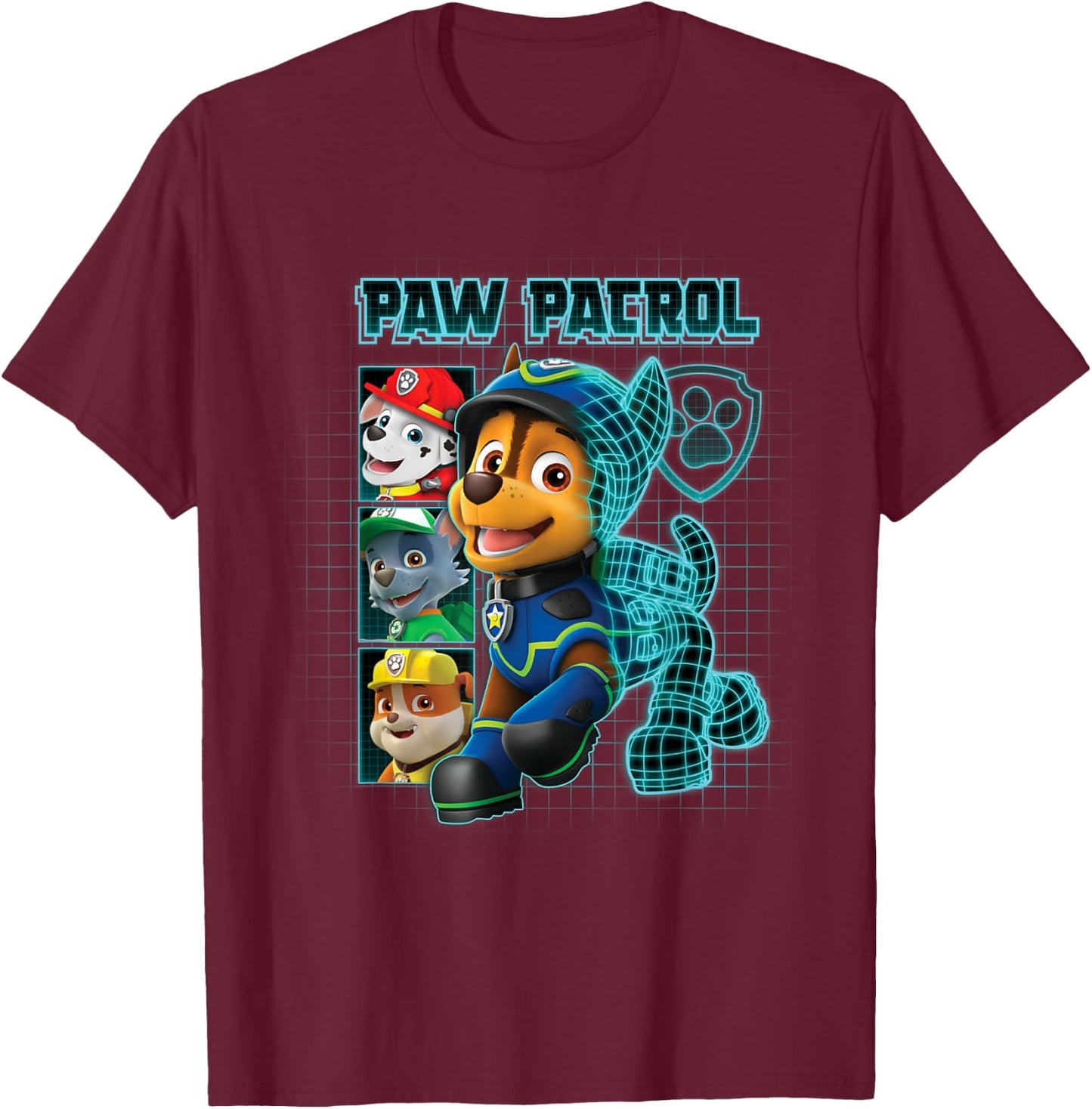 PAW Patrol Tech Police Pup Chase All Characters T-Shirt - T-Shirt | Maroon