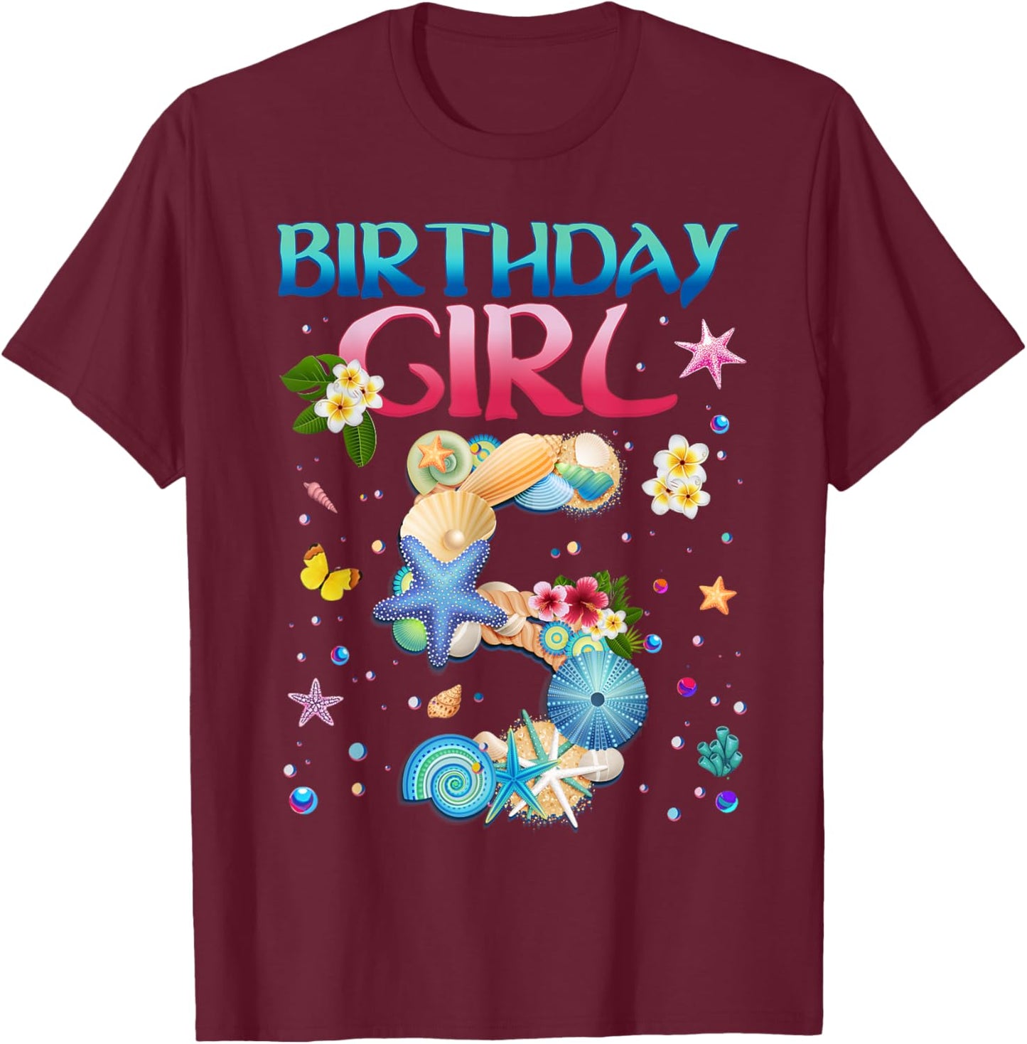 5 Years Old Birthday Girl Adventures In Oceania 5th Birthday T-Shirt - T-Shirt | Maroon