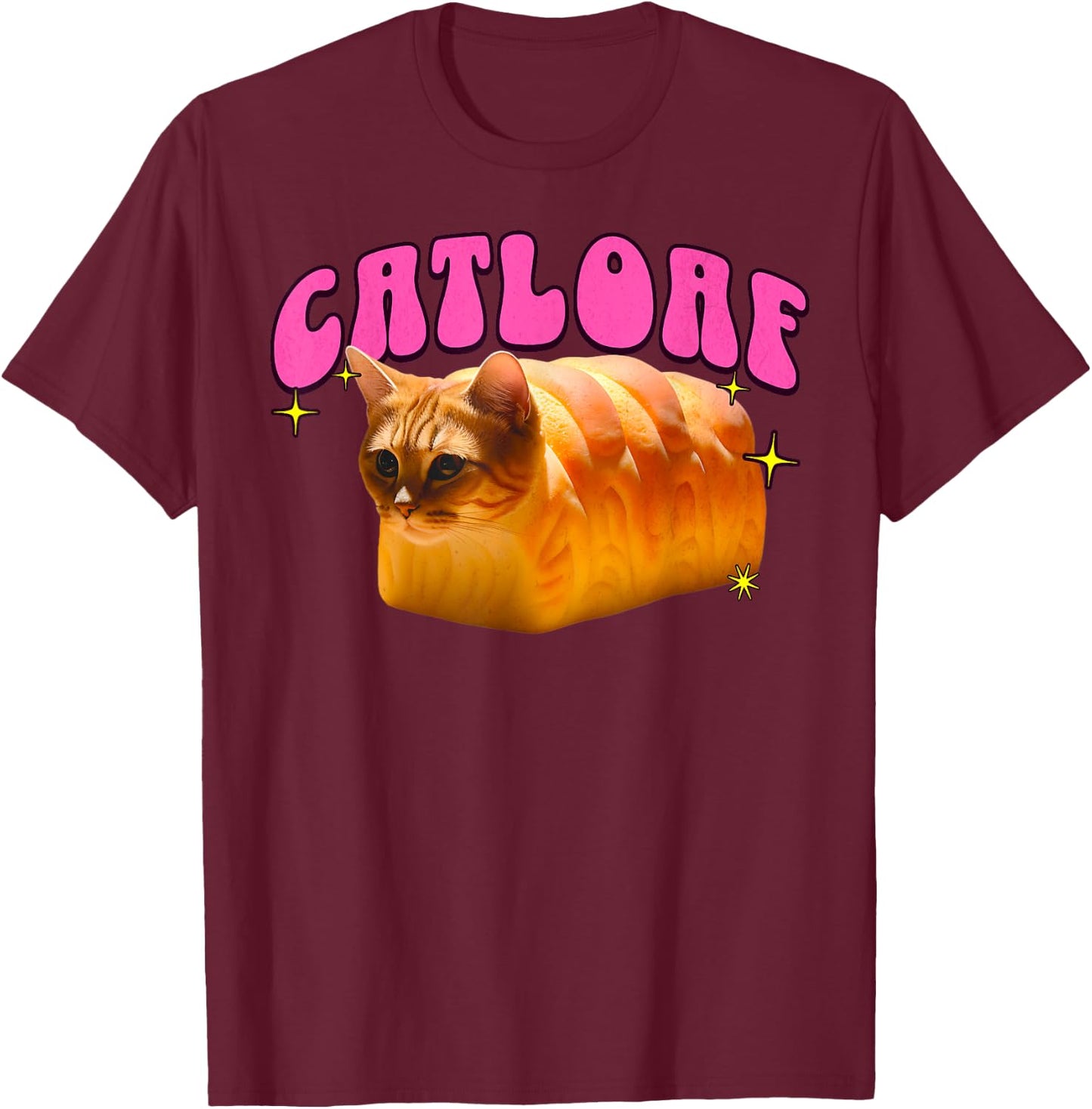 Funny Catloaf Meme For Cat Lovers Cat Loaf Bread Cat Pun T-Shirt - T-Shirt | Maroon