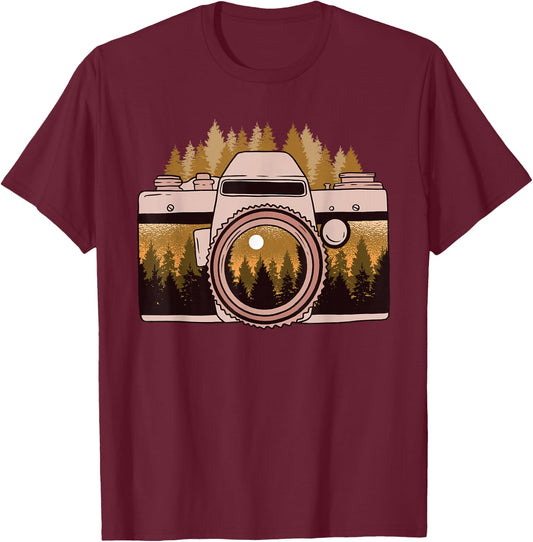 Camera Nature Photography Forest Photographer Gift T-Shirt - T-Shirt | Maroon
