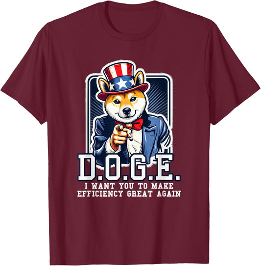 Department of Government Efficiency Doge Uncle Sam Dog T-Shirt - T-Shirt | Maroon