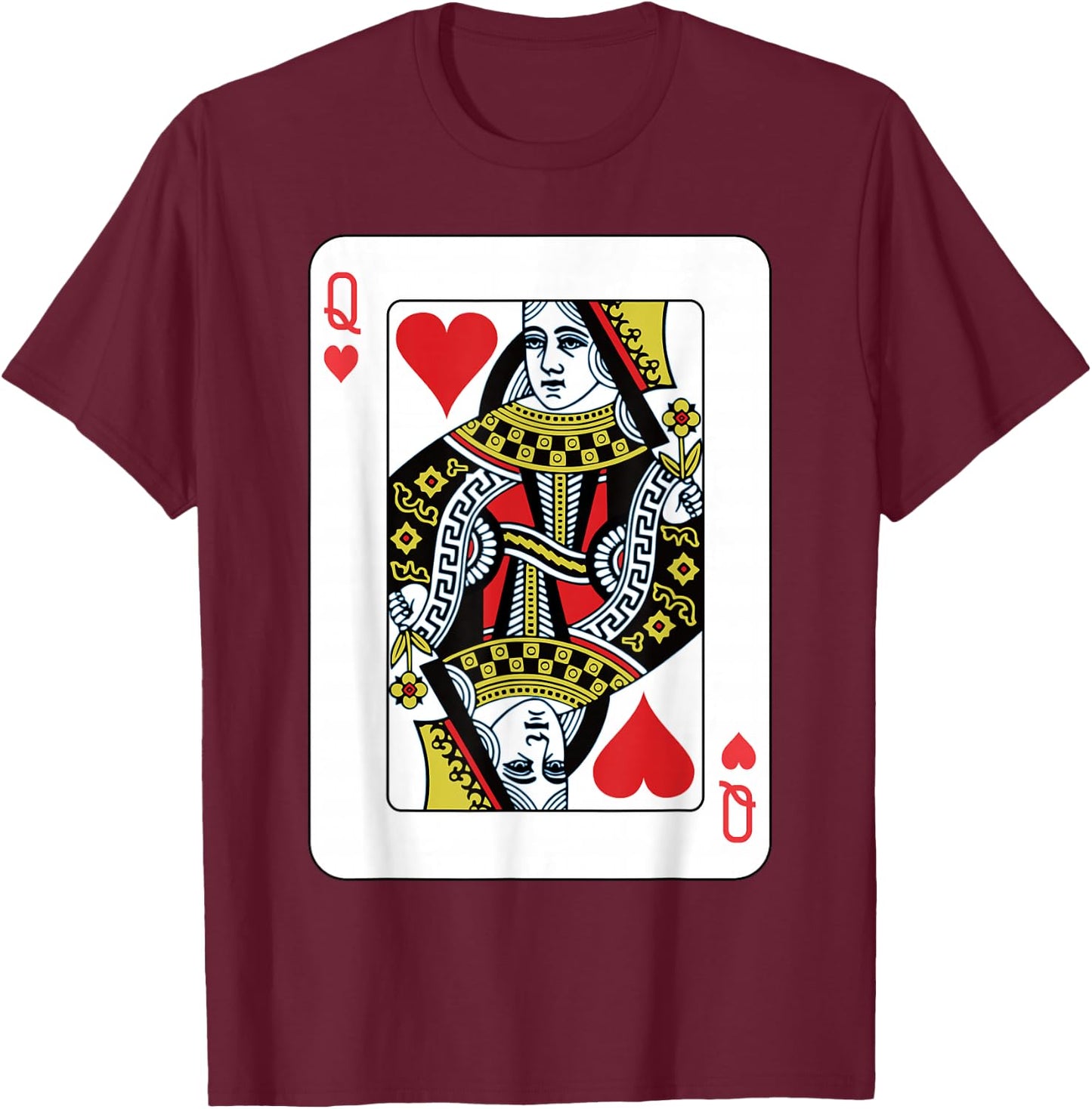 Queen of the Hearts Playing Card Poker T-Shirt - T-Shirt | Maroon