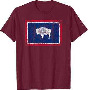 State of Wyoming Flag Fun Vintage Retro Fall Hiking Gift Dad T-Shirt - T-Shirt | Maroon