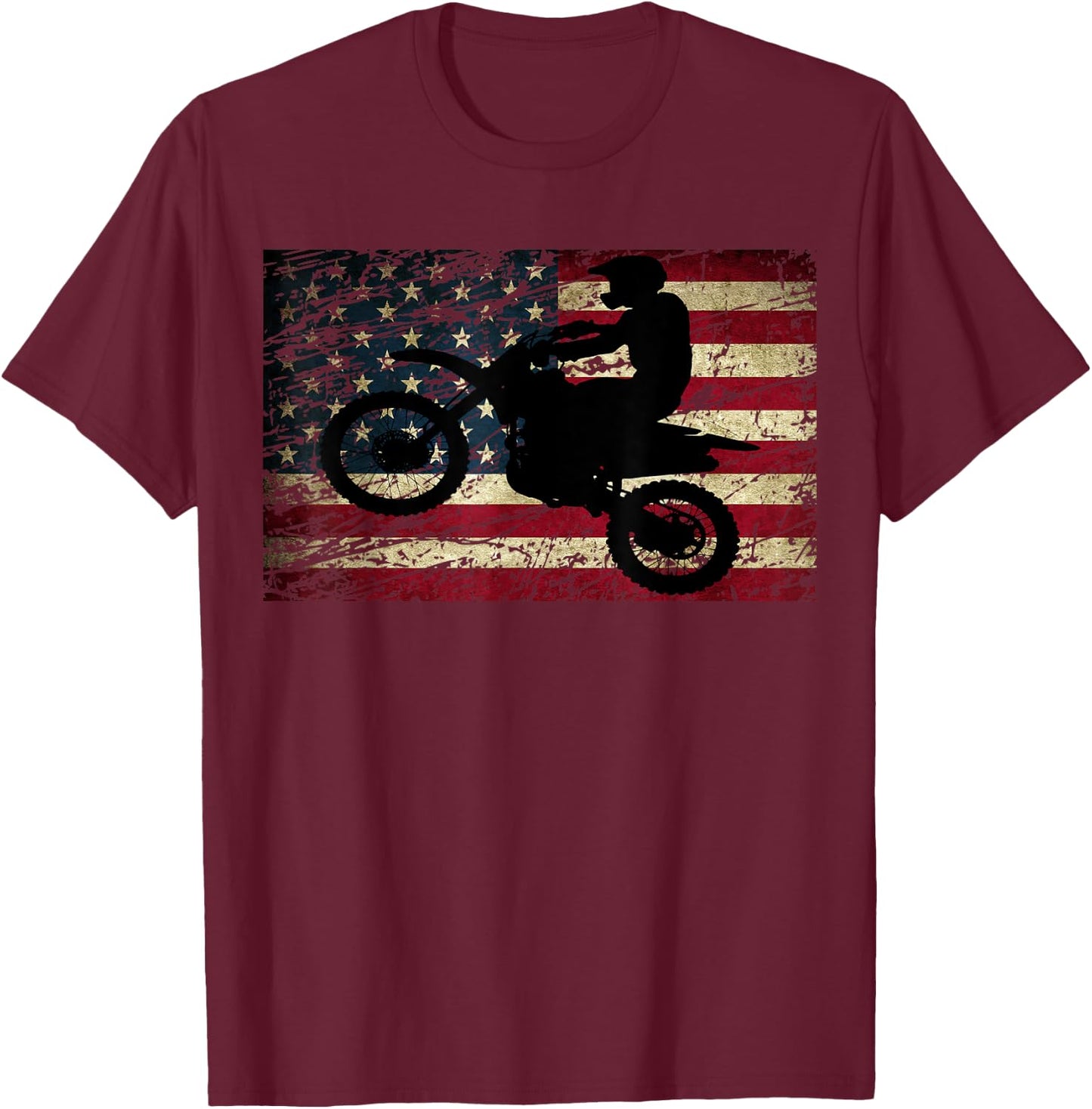 Dirt Bike USA Flag Motocross American Flag Shirt T-Shirt - T-Shirt | Maroon