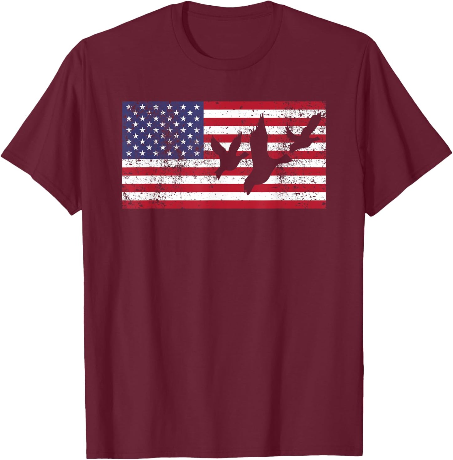 Duck Hunting Shirt American Flag USA 4th of July Gift T-Shirt - T-Shirt | Maroon