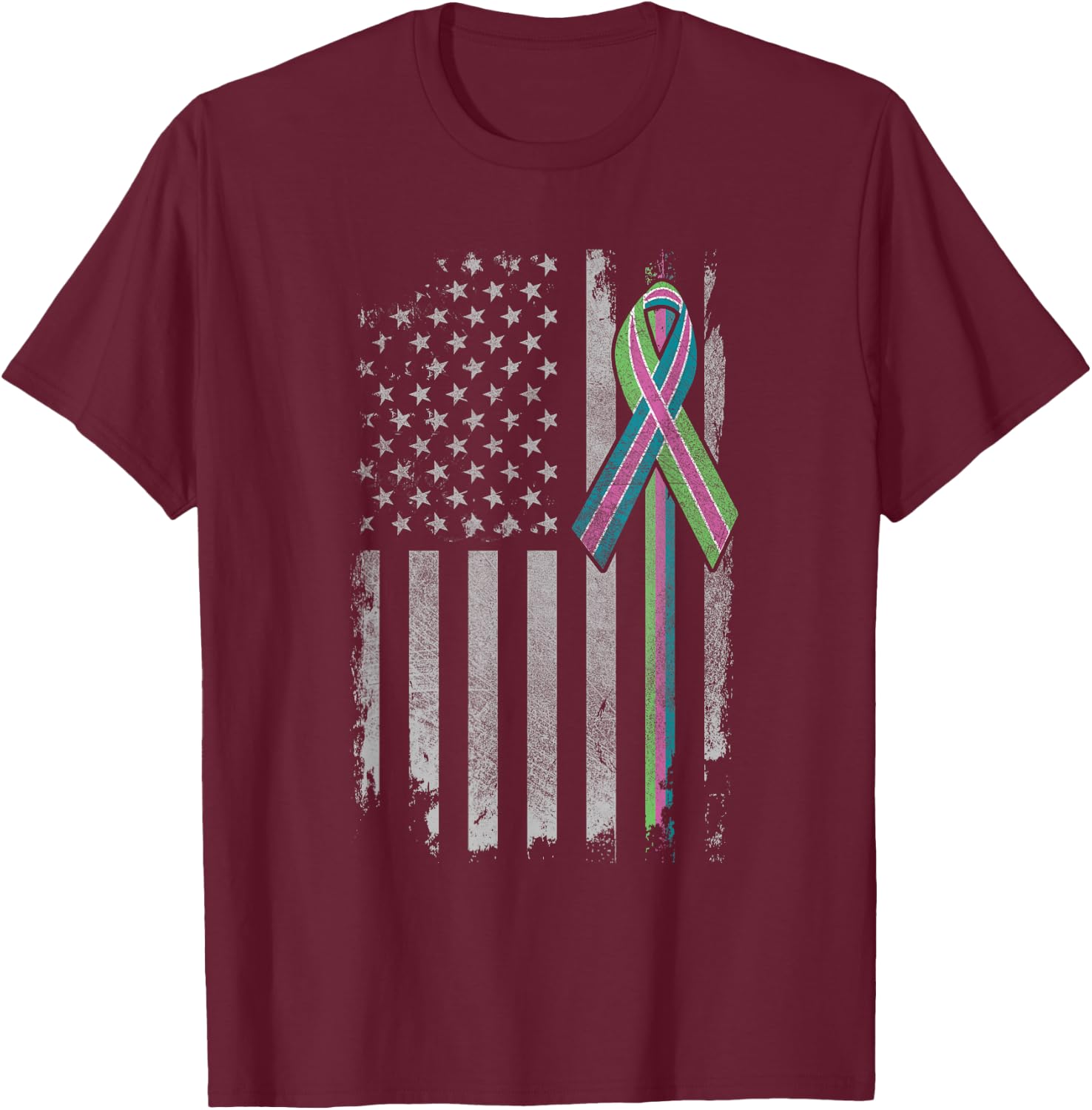 Metastatic Breast Cancer Awareness Shirt American Flag T-Shirt - T-Shirt | Maroon