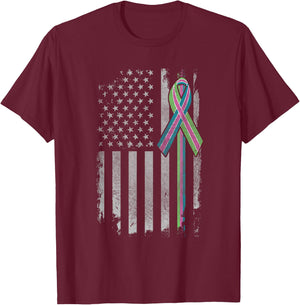 Metastatic Breast Cancer Awareness Shirt American Flag T-Shirt - T-Shirt | Maroon