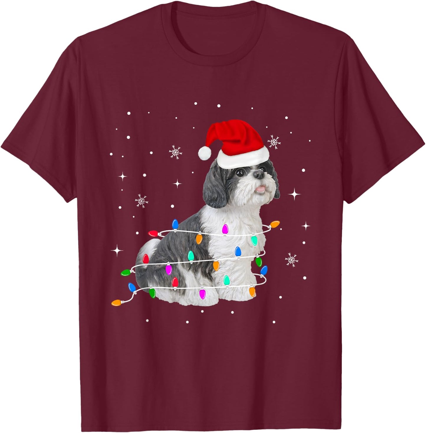 Funny Shih Tzu Christmas Light Gifts Xmas T-Shirt - T-Shirt | Maroon