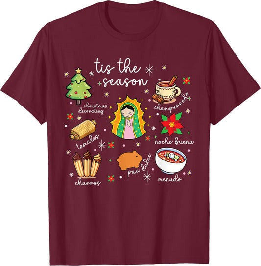 Tis the Season Mexican Christmas Feliz Navidad Xmas Mexican T-Shirt - T-Shirt | Maroon